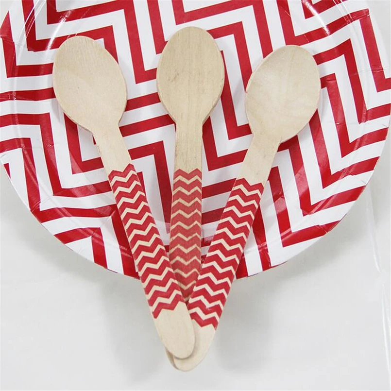 100 шт. экологически чистые деревянные одноразовые ложки в горошек десертные для