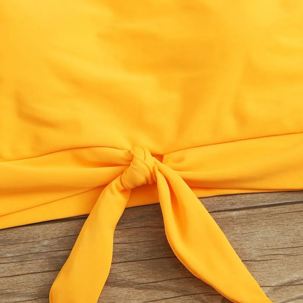 Купальник женский из двух предметов укороченный топ с узлом спереди купальник