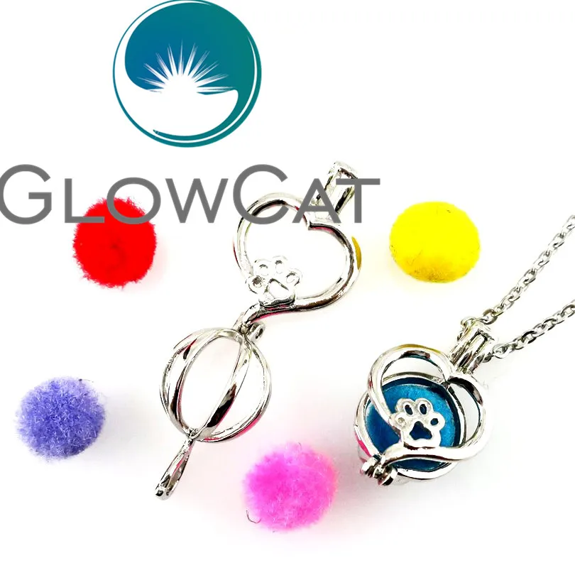 GLOWCAT KK644 серебро сердце лапа собаки бисер с принтом клетка эфирных масел
