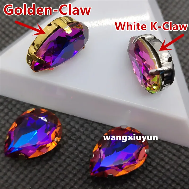 Top K9 Glass Sew On Stone k9 GLASS Crystals Teardrop Fancy with Metal Claw Setting 10x14 13x18mm Pear Sewing Rhinestone | Дом и сад