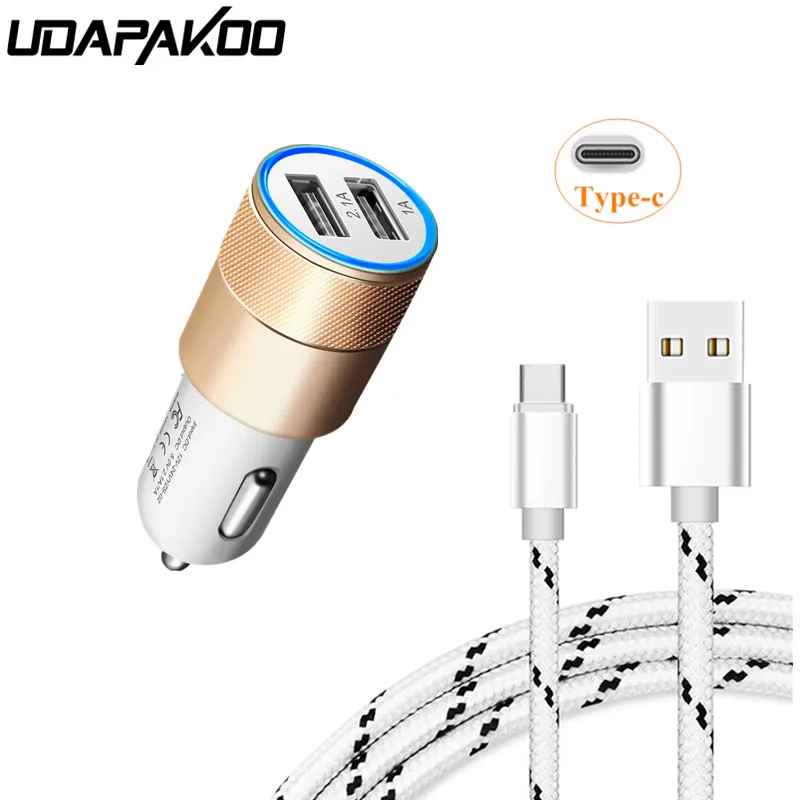 Металлическое автомобильное зарядное устройство с двумя USB-портами типа C для