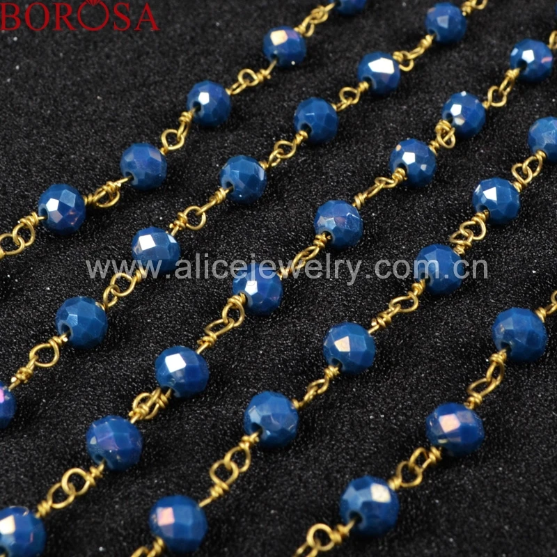 BOROSA Rosary chain Ink blue Natural Stone crystal Quartz faceted Beaded Gold Plated Silver Color or brass necklace JT033 | Украшения и