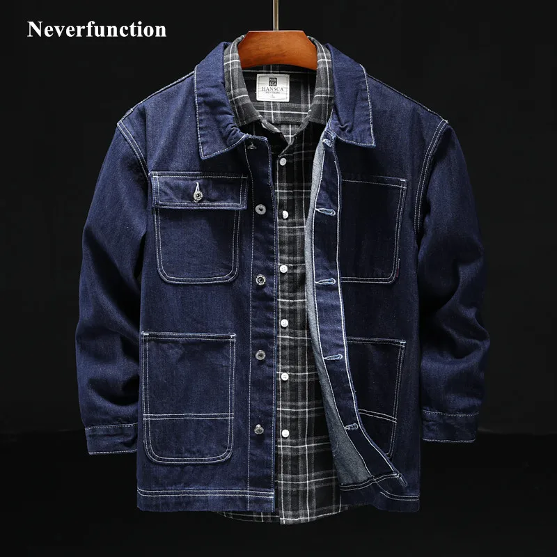 

Men Fashion Classic business simple leisure Multi-pocket Cotton blue Denim Jackets male Casual motorcycle Slim Jeans Jacket Coat