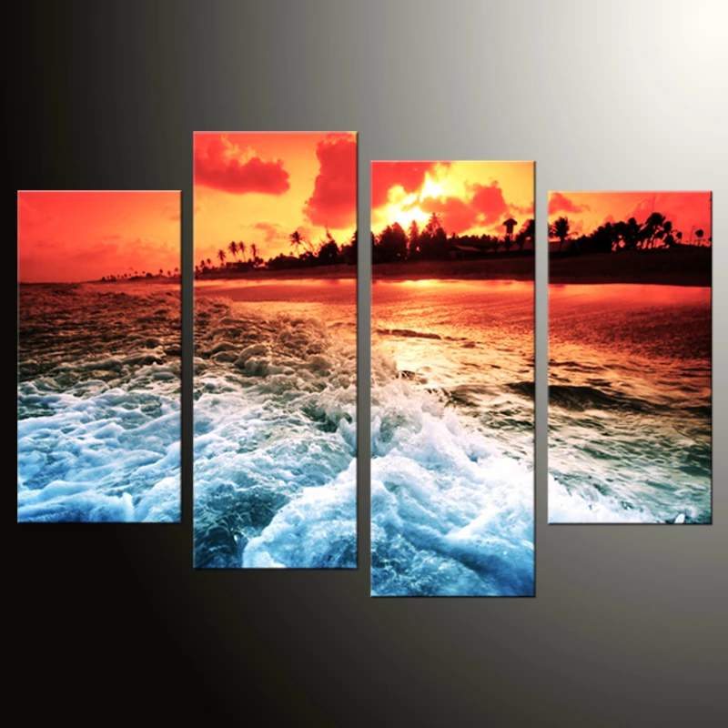 4 панели вид на море и высокое разрешение Большая печать холст живопись гостиная