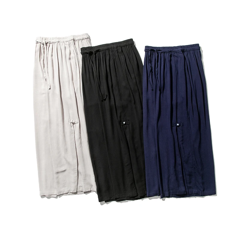

Men Chinese Style Cotton Linen Casual Wide Leg Pants Male Straight Loose Skirt Pant Streetwear Kimono Trousers Plus Size M-5XL