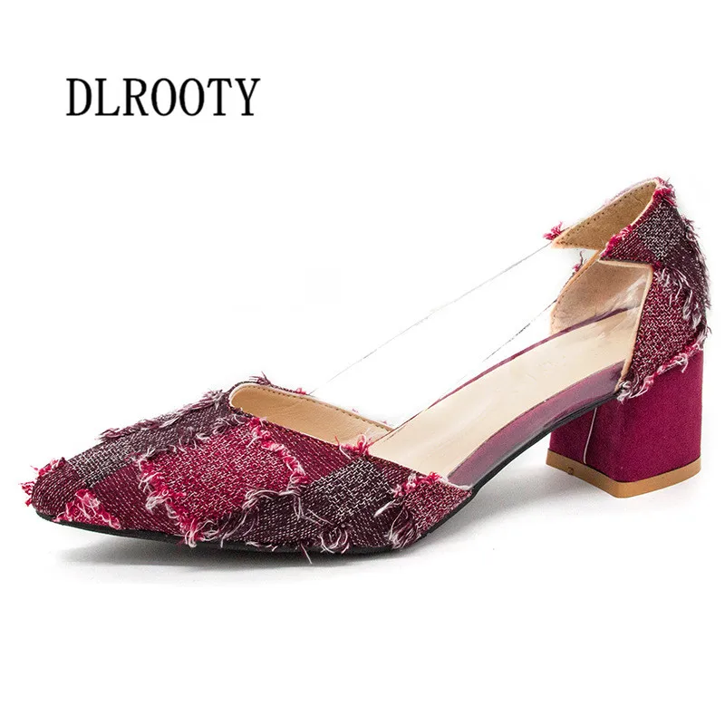 

Women High Heels Shoes Casual Pumps Shallow Pointed Toe Thick Heels Woman Walking 2019 Autumn Fashion Slip On Comfortable