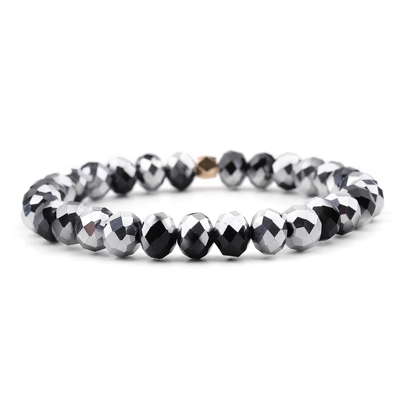 Black Silver Plated BOJIU 26 цветов эластичные граненые браслеты с бусинами из кристаллов для женщин золотой серебряный черный белый фиолетовый желтый прозрачный AB браслет BC282 - Окраска металла: Black Silver Plated