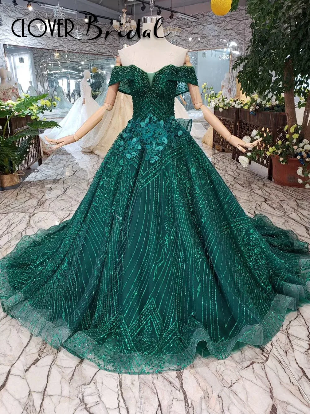 Блестящее кружевное платье CloverBridal с жемчужинами и цветами женское 2019 50 см со