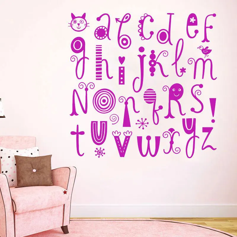 

Funny Alphabet Wall Decal For Playroom Window Sticker Children Baby Nursery Room Vinyl Stickers Cute Art Deco Murals K555