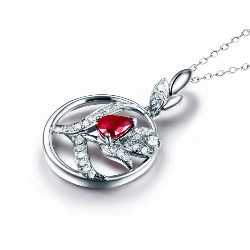 Ожерелье женское из белого золота с рубинами и бриллиантами|diamond ruby pendant|ruby diamond