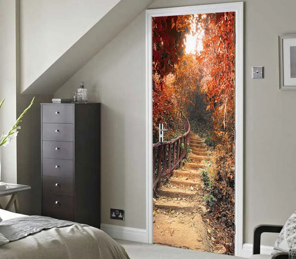 2 панели звезды земли в осеннем лесу наклейки дверные обои украшение для дома |