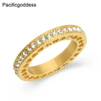 pacificgoddess romantic rings with fine zircon 18gold plated trendy stainless steel jewelry for lovers gift