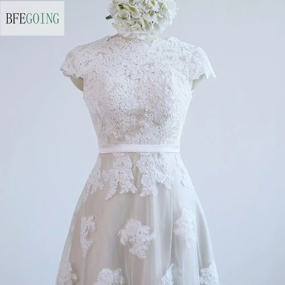 Кружевное Тюлевое свадебное платье А-силуэта цвета слоновой кости