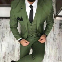 fashion men s oilve green blue 3 piece slim fit notch blazer classic tuxedo groomsmen for partyblazervestpants new 2020