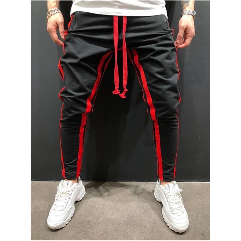 black redness Мужские брюки весна лето прямые брюки хлопок Мужская одежда удобные теплые брюки мужские повседневные брюки для бега хип-хоп - Цвет: black redness