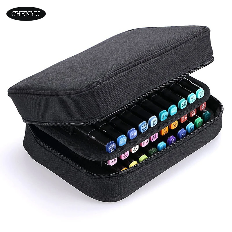 CHENYU 40 Slots Large Capacity Handy Marker Case Cavas Zippered Art Marker Lipstick Organizer For Student Art Office Supplies
