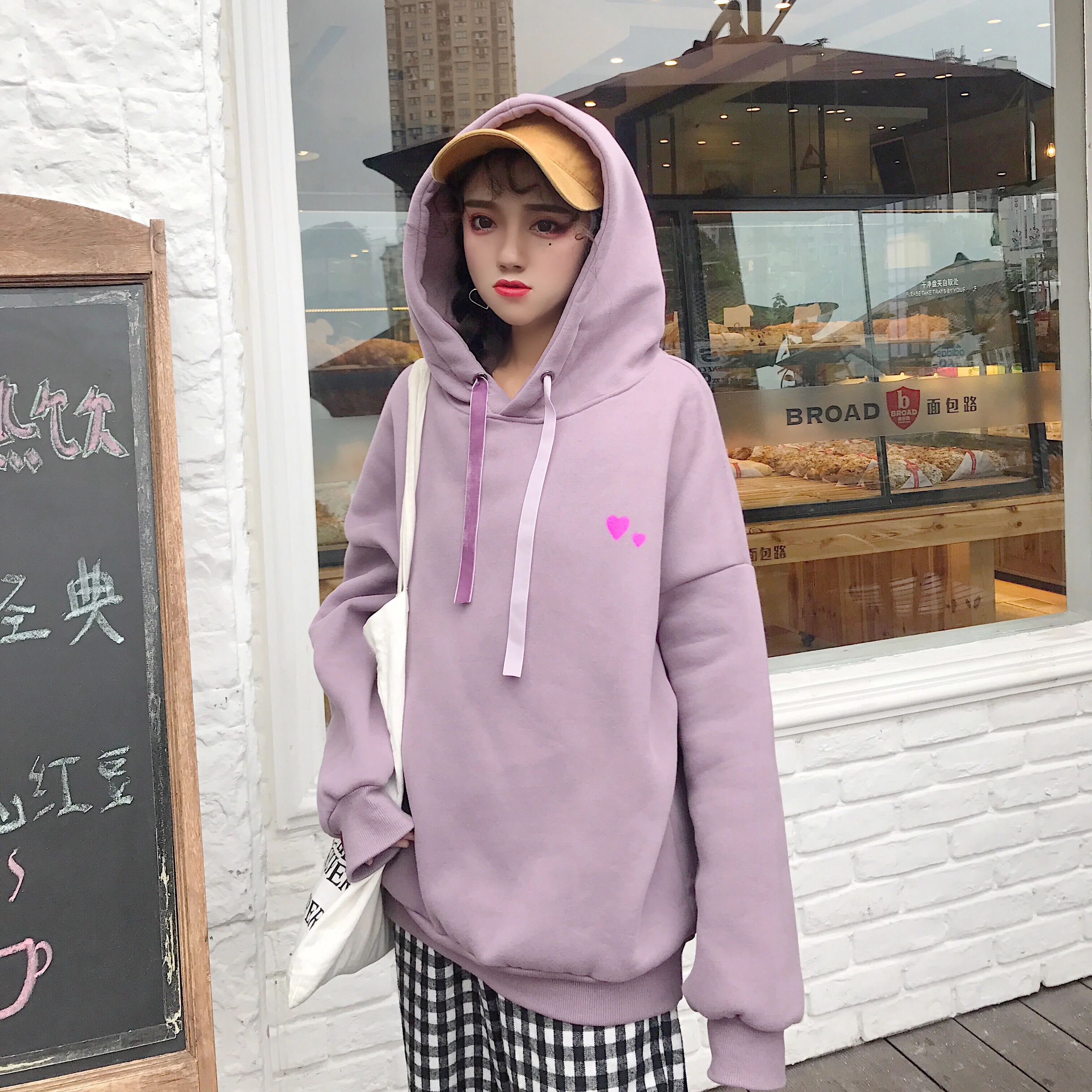 Harajuku толстовка женская осень зима корейский стиль милое сердце флис толстый с капюшоном длинным рукавом кофты Женские топы
