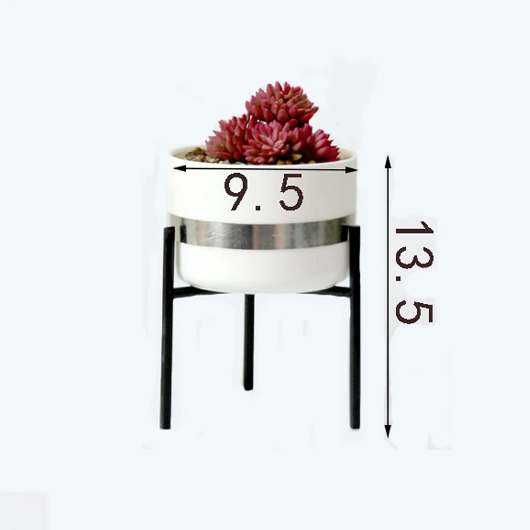 Europe Small Plants Ceramic Flower Pot White Succulent Planter Garden Bonsai Pots with Geometric Iron Rack Holder Flowerpot Set | Дом и сад