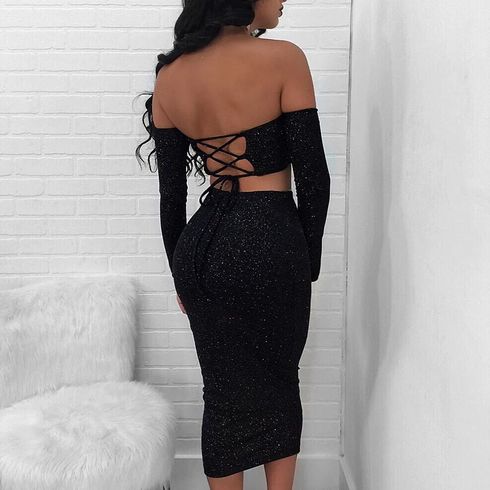 Платье для вечеринок Wixra платье без бретелек с длинным рукавом однотонное