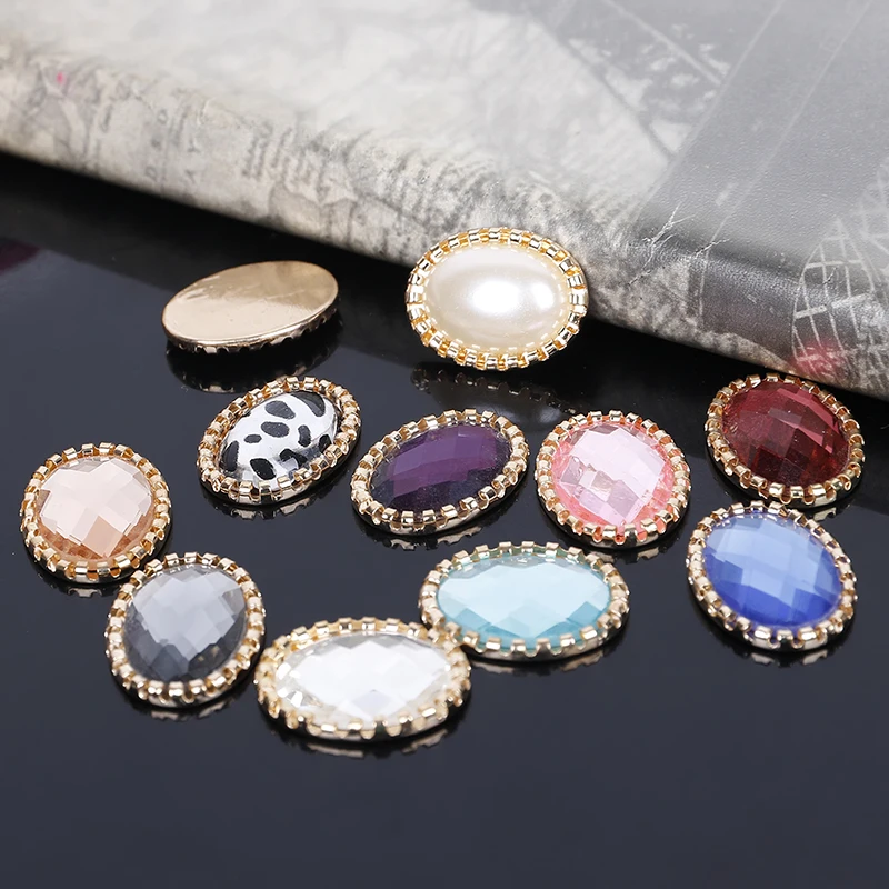 2016New 100 шт. овальной формы из АБС пластика акриловый страз украшение кнопка для