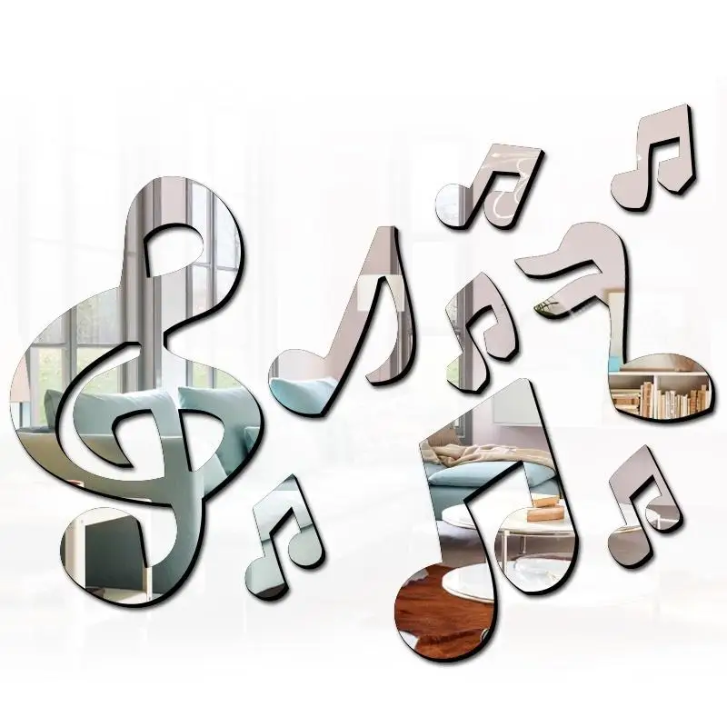 Акриловые зеркальные настенные наклейки с музыкальными нотами 3D домашний декор