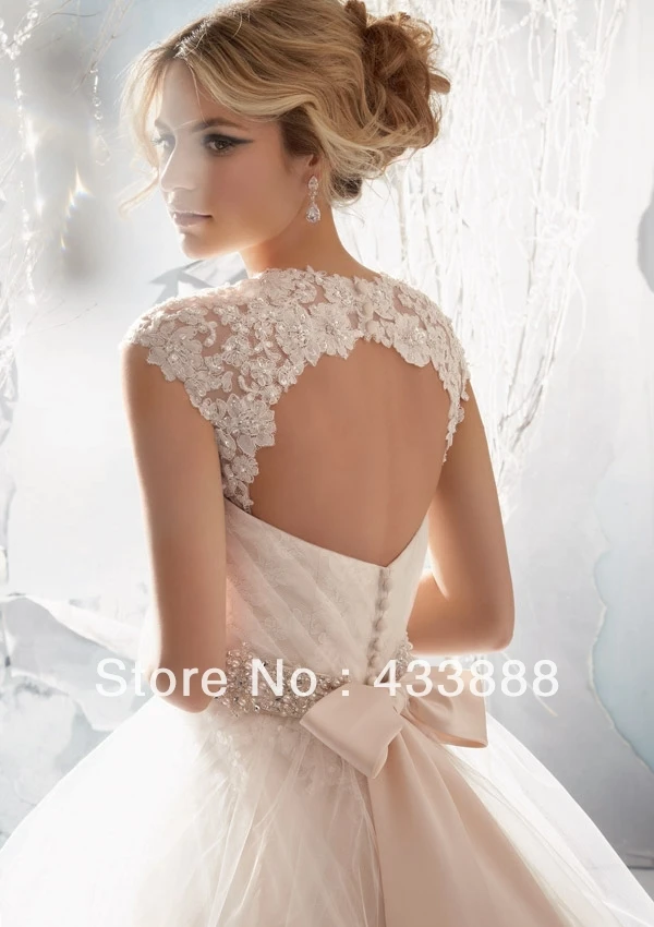 2014 New Ball Gown Sweetheart Waist Beaded Bows Applique Sweep/Brush Wedding Dresses Luxury g-0547 | Свадьбы и торжества