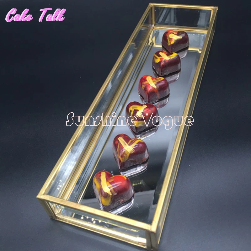 

Vintage brass glass cake tray mirror glass for perfume display candy bar decoration cupcake box Cosmetics case