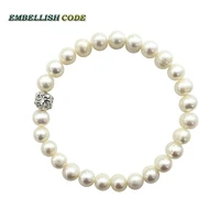 elastic thread real pearl 8mm crystal ball bracelets simple classic natural fresh water cultured pearls near round for girl