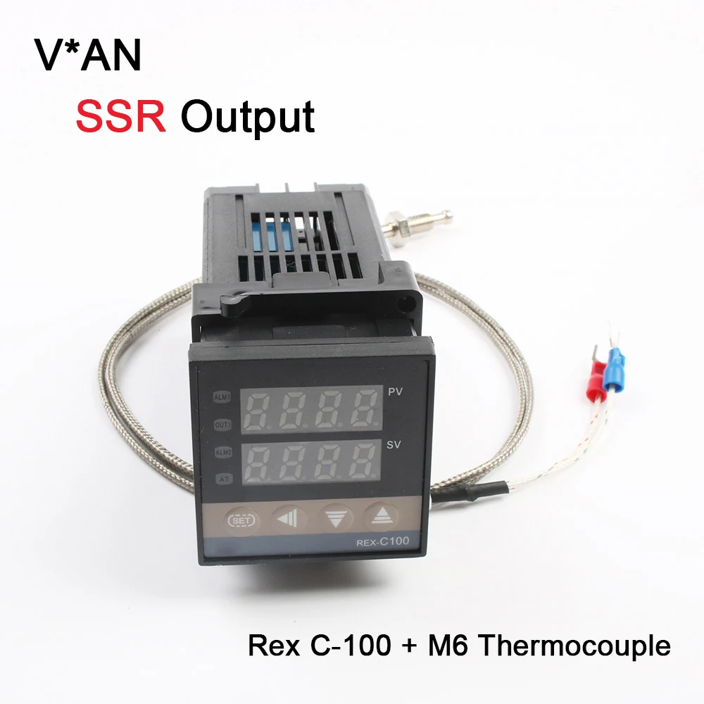 Set 1 REX-C100 цифровой PID Температура контроллер термостат выход SSR Max40A SSR реле зонд термопары K RexC-100 110V~ 240V - Цвет: Set 1