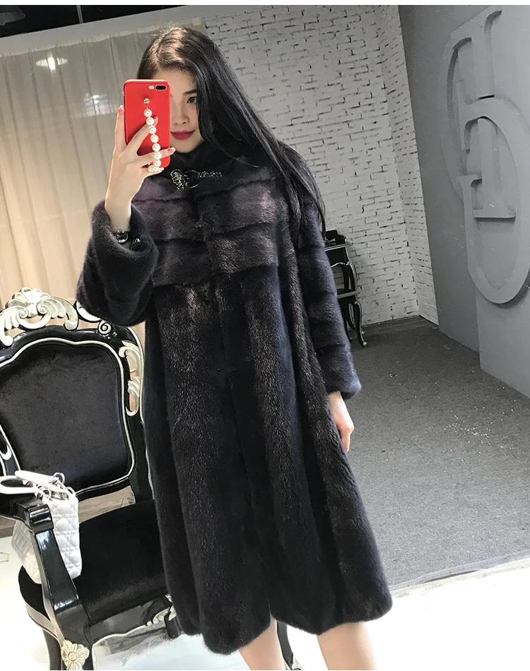 Женское длинное пальто из натурального меха норки с капюшоном, зимняя длинная приталенная теплая куртка большого размера из меха норки