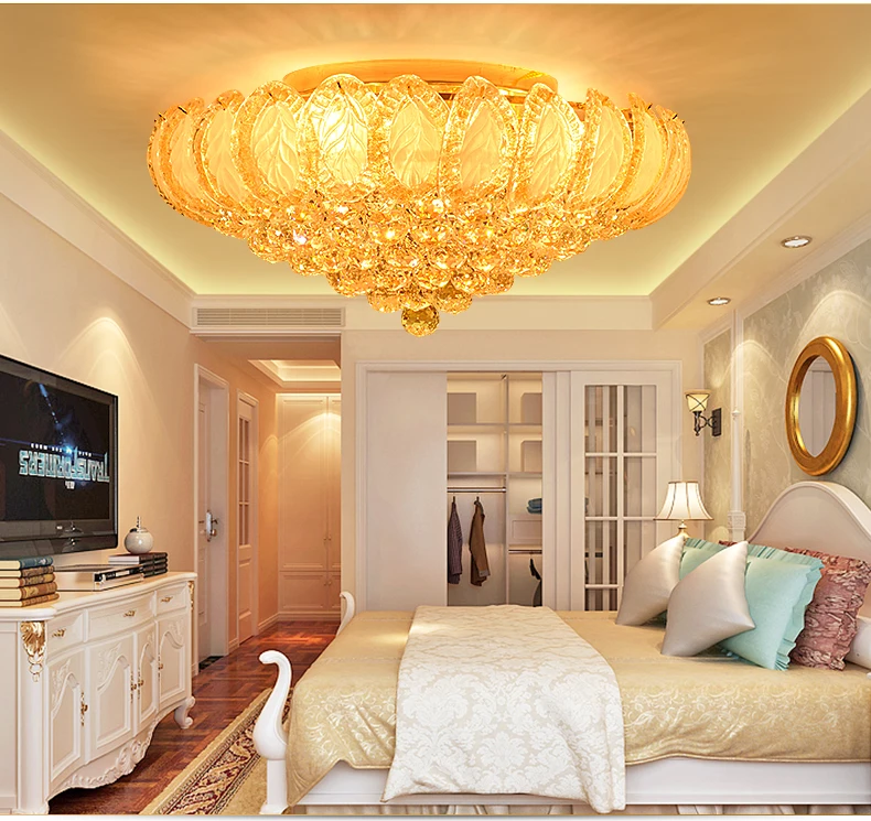 Хрустальные потолочные светильники светодиодные золотые современные для дома