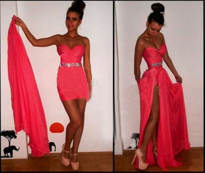 

Сексуальное женское шифоновое платье из двух частей со съемным шлейфом, индивидуальное изготовление, вечерние платья для выпускного вечер...