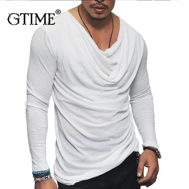 Дропшиппинг футболка мужская мода складной дизайн Однотонная с длинным рукавом