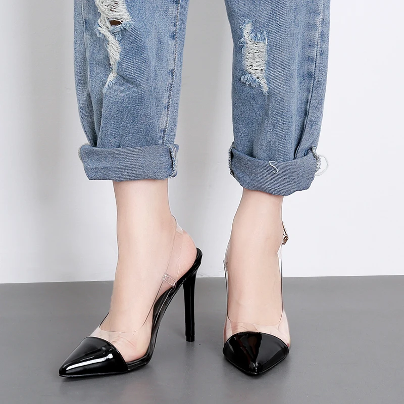 

WETKISS Sexy High Heels Women Sandals Pointed Toe Footwear Patent Pu Ladies Sandals PVC Transparent Shoes Woman Summer 2019 New