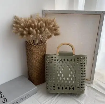 green Женские сумки, сумки,, известные бренды, открытая пляжная сумка, Bolsa Feminina, с деревянной ручкой, сумки-тоут, сумка через плечо из искусственной кожи, кошельки - Цвет: green