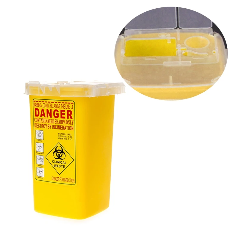 

1PCS Yellow Tattoo Medical Plastic Sharps Container Biohazard Needle Disposal 1L Size Waste Box For Tattooing Artists