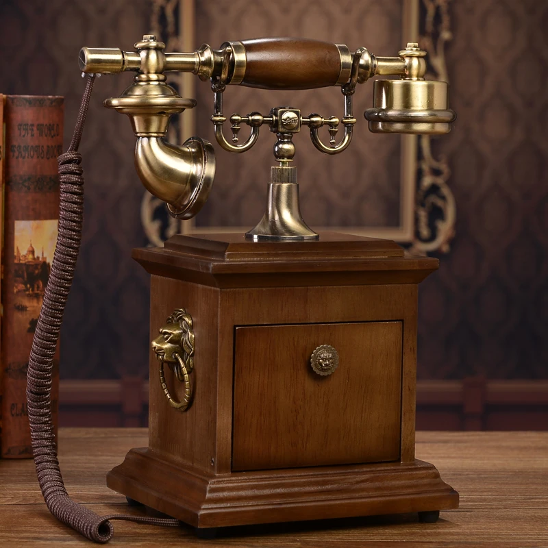 

Antique wood European antique vintage retro telephone fixed household telephone office landline telephoneroom Art Statue