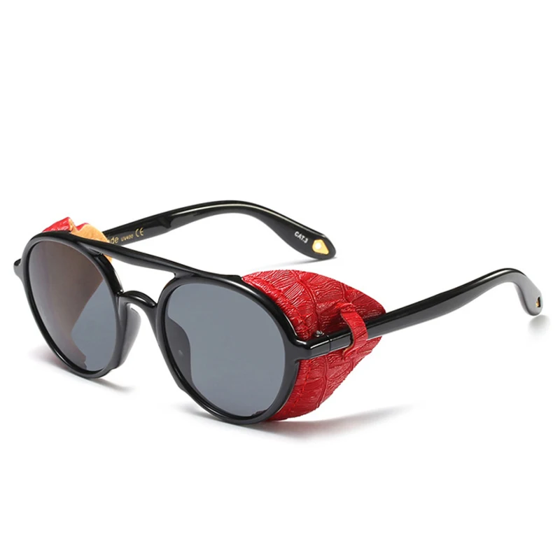 RFOLVE Round Punk Sunglasses Women Men Luxury Brand Vintage Sun Glasses Leather Decoration Frame UV Goggles Ladies Shades RF3 | Аксессуары