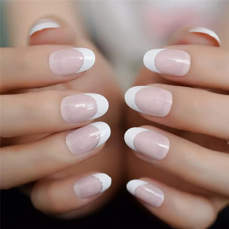 24 шт./компл. длинные белые французские накладные ногти розовые акриловые