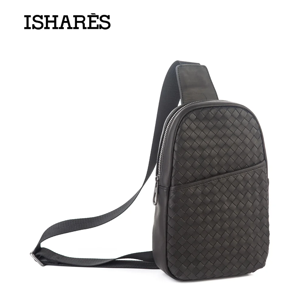 

ISHARES Genuine Leather Woven Chest Packs Men Calf leather Messenger Bags Cow Leather High Quality Special Fashion Bags IS5060