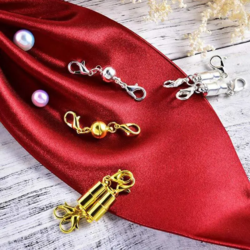 12 Pcs/set Round Beads Cylindrical Magnetic Buckle Inlaid Rhinestone Bracelet Necklace Connection Clasps Women Jewelry