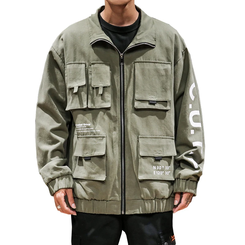 

2021 Autumn Hip Hop Hooded Mens Pockets Jacket Coat Male Hoodies Coats Men Black Cargo Streetwear Hoody Bomber Jacket 5XL ABZ505