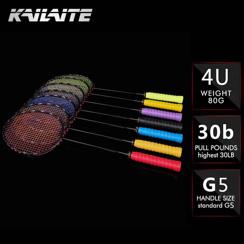 

KAILITE 4U 82g G5 Ultra Light Full Carbon Badminton Racquet 20-30LBS free Grips and Wristband Sport Competition Badminton