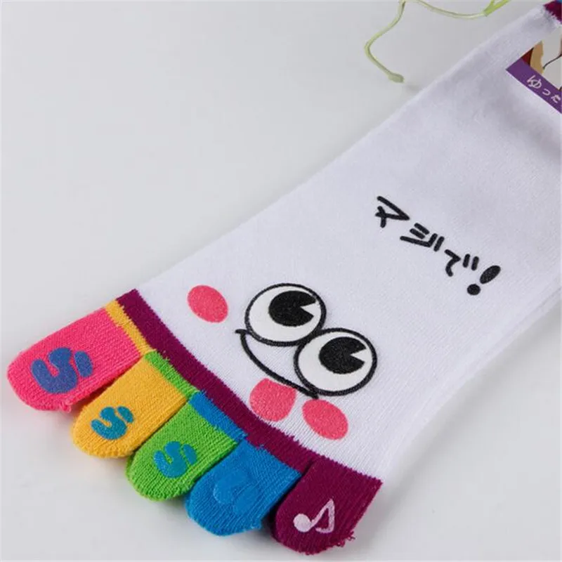 Kawaii Women's Five Toe Socks 5Pairs/Lot Cartoon Smiley Face Skid Resistance 5 Finger Female Lady Colorful Finger Cotton Sock