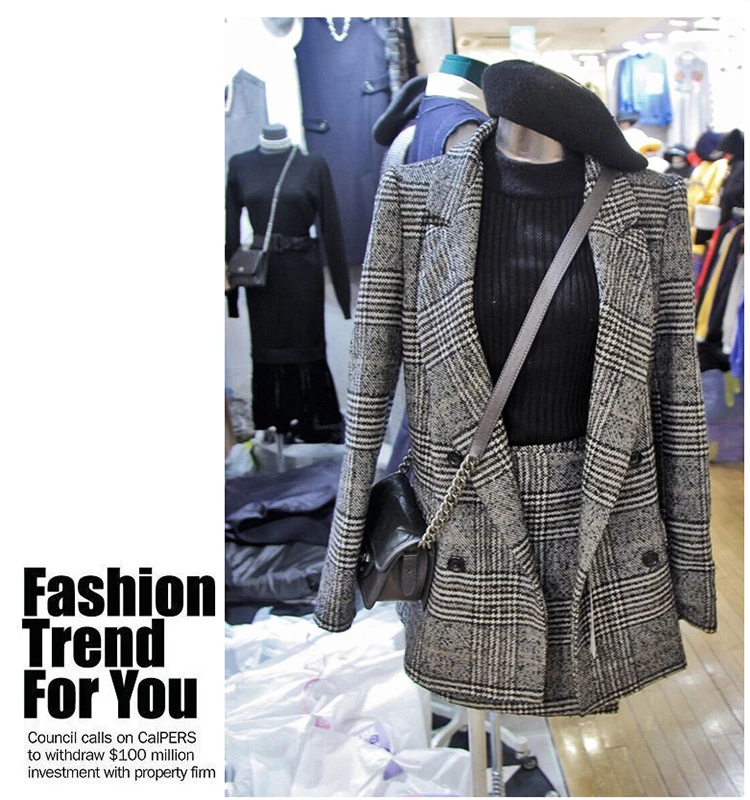 Женский костюм в клетку с длинным рукавом и отложным воротником|set women|set fashiontwo set |