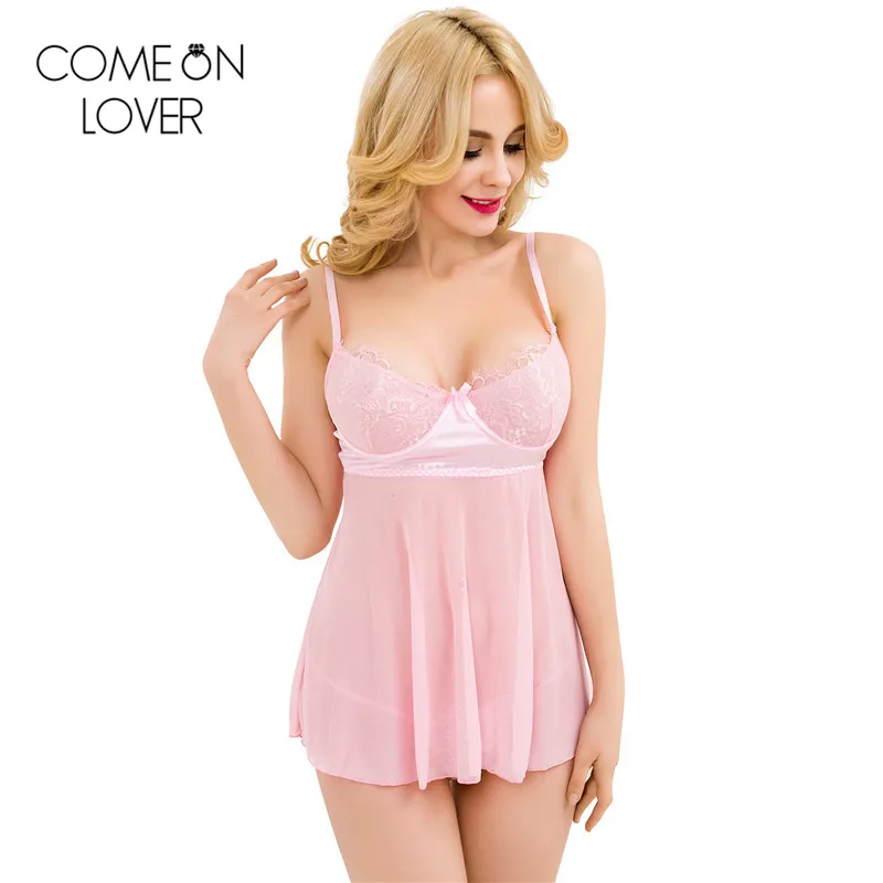RL80275 Comeonlover розовая Женская пикантная ночная рубашка романтичная кружевная