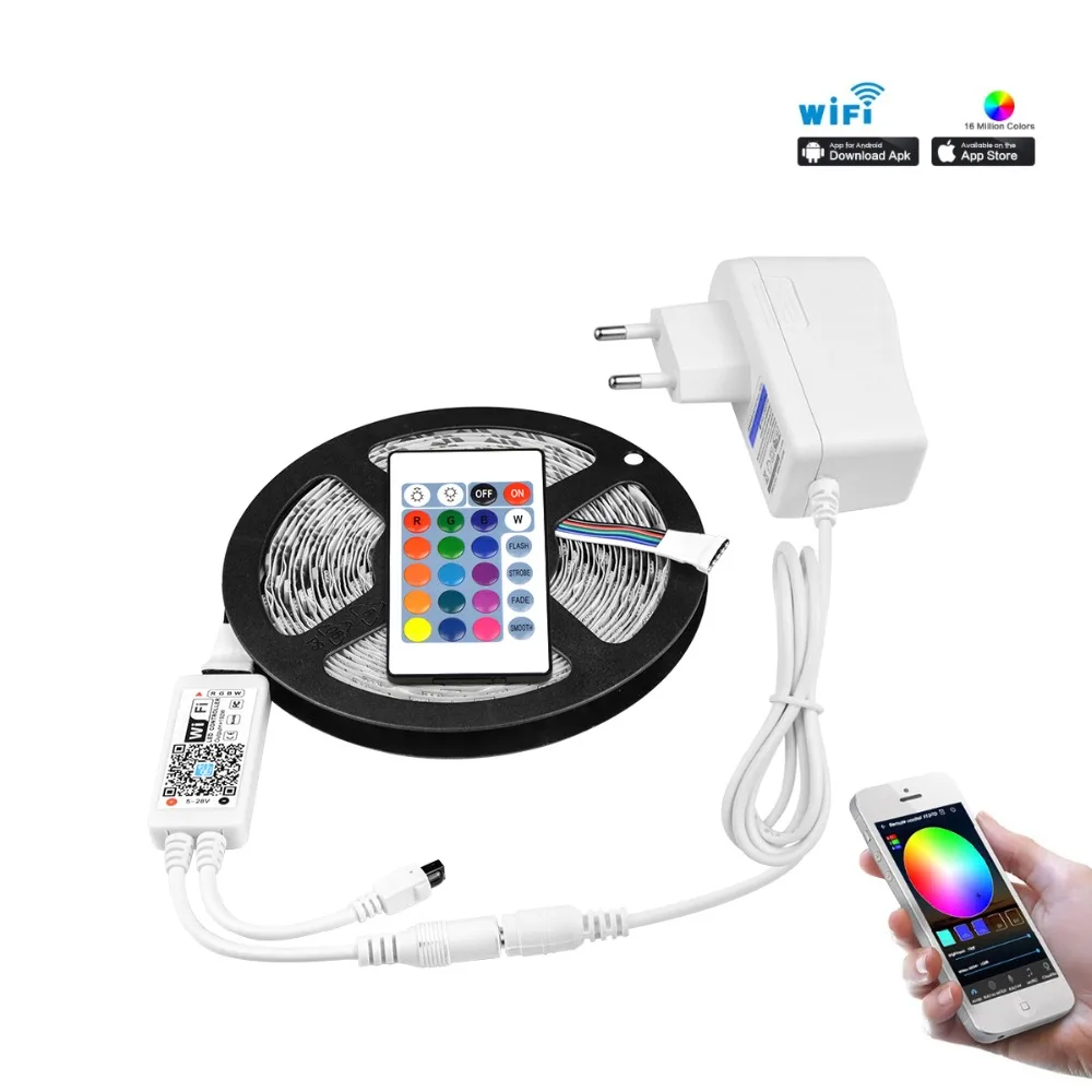 5 м/компл. RGB RGBW RGBWW WI-FI Светодиодные ленты Light 5050 светодио дный свет светодио дный s Лента диод ленты Беспроводной WI-FI контроллер DC12V адаптер Комплект