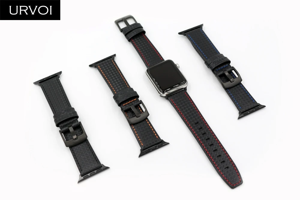 Ремешок URVOI для Apple Watch series 6 SE 5 4 3 21 кожаный ремешок из углеродного волокна iwatch