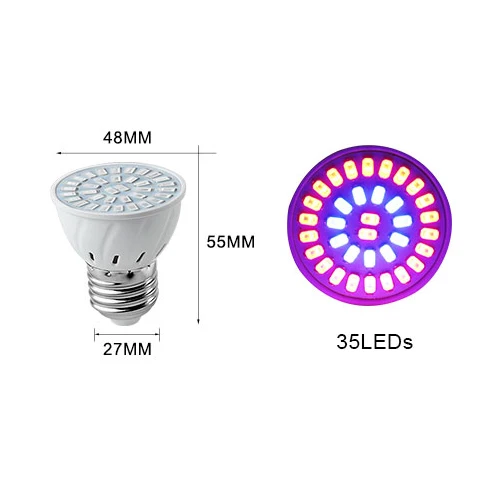 35leds 4 шт., E27 Светодиодный светильник для выращивания, полный спектр, светодиодный светильник для растений, 220 В, красный, синий, фито-лампа для растений, для помещений, для теплицы, гидропоника, коробка для выращивания растений - Испускаемый цвет: 35leds
