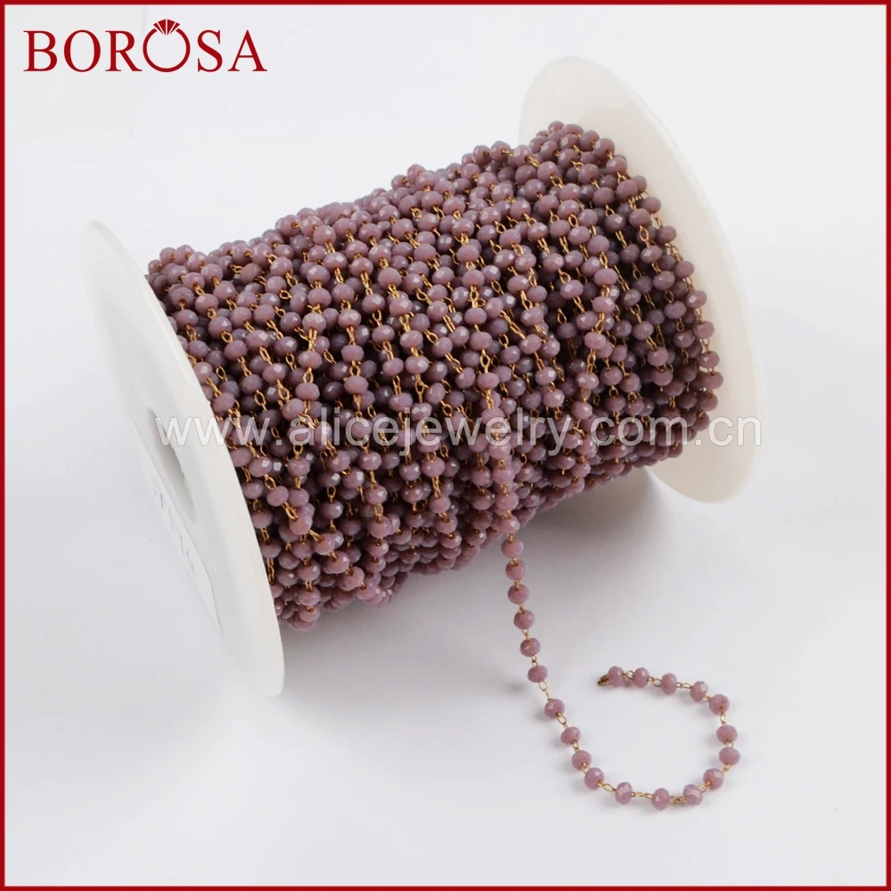 BOROSA 5 метров золотистого или серебристого цвета 3 мм c фиолетовыми стеклянными